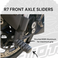 R7 FZ/MT07 REAR AXLE SLIDERS WITH ADJUSTER BLOCKS