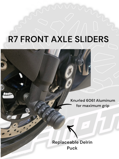 R7 FZ/MT07/XSR700/900 REAR AXLE SLIDERS WITH ADJUSTER BLOCKS